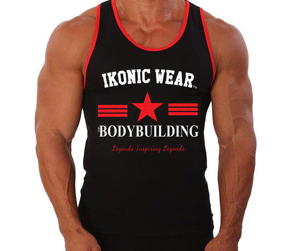 CLASSIC BODYBUILDING TANK TOP - WHITE/RED PRINT